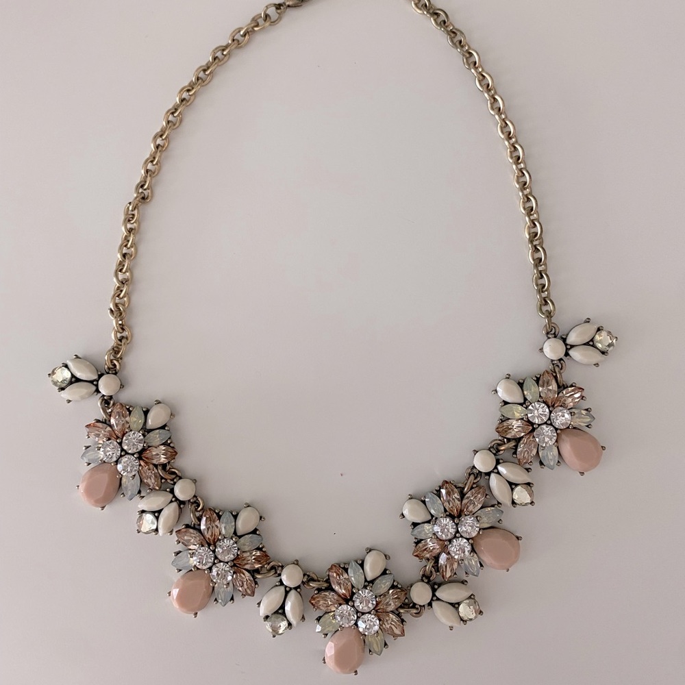 JCrew statement pink, white, diamond necklace